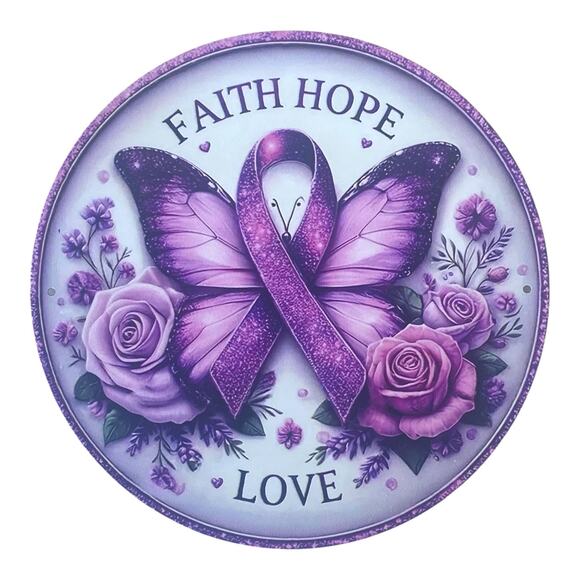 Purple Awareness Wreath Kit | Butterfly Sign, Ribbon, Roses | Faith Hope Love - Picture 3 of 9